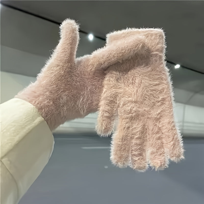 Women's Cozy Plush Winter Gloves - Warm, Stretchy Full-Finger Touchscreen Compatible Mittens in Solid Colors